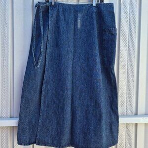 Y2K Route 66 Plus Size 18W Jean Maxi Wrap Skirt w/Tie Cottagecore